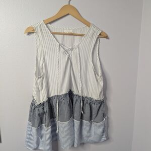 Maurices White and Blue Striped Tiered Tank Top